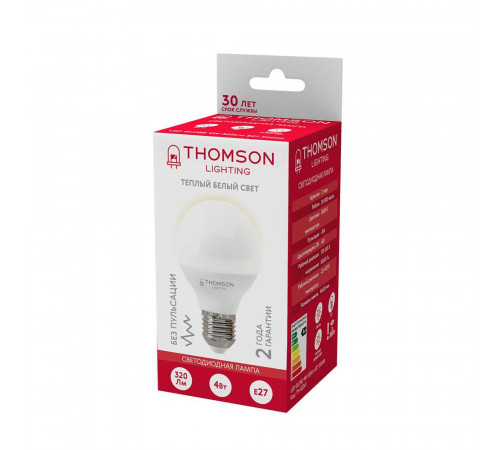 Лампа светодиодная Thomson E27 4W 3000K шар матовый TH-B2361 Лампа светодиодная Thomson E27 4W 3000K шар матовый TH-B2361