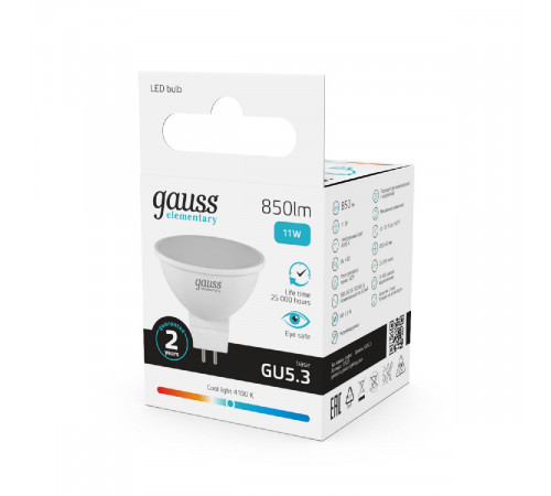 Лампа светодиодная Gauss GU5.3 11W 4100K матовая 13521 Лампа светодиодная Gauss GU5.3 11W 4100K матовая 13521