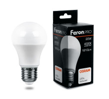 Лампа светодиодная Feron E27 20W 4000K груша матовая LB-1020 38042