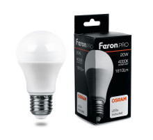 Лампа светодиодная Feron E27 20W 4000K груша матовая LB-1020 38042