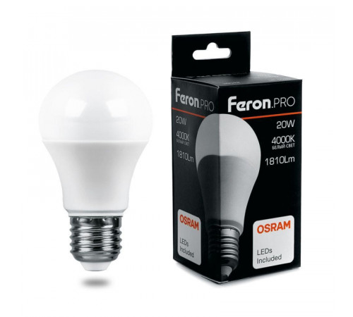 Лампа светодиодная Feron E27 20W 4000K груша матовая LB-1020 38042