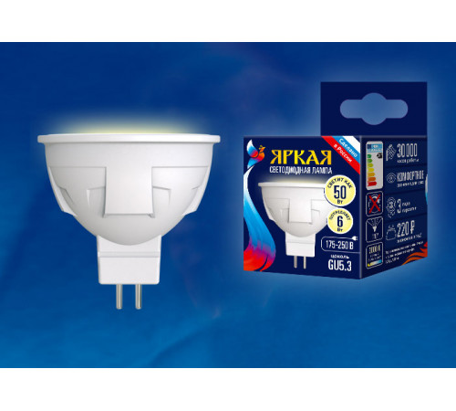 Лампа светодиодная (UL-00002424) Uniel GU5.3 6W 3000K матовая LED-JCDR 6W/WW/GU5.3/FR PLP01WH Лампа светодиодная (UL-00002424) Uniel GU5.3 6W 3000K матовая LED-JCDR 6W/WW/GU5.3/FR PLP01WH