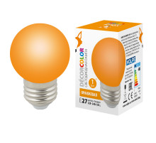 Лампа декоративная светодиодная (UL-00005650) Volpe E27 1W оранжевая LED-G45-1W/ORANGE/E27/FR/С