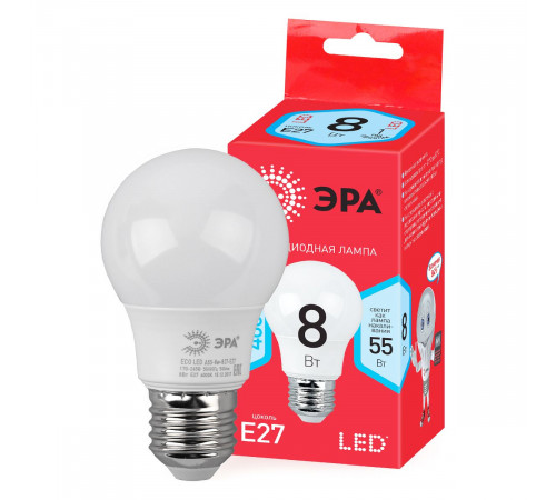 Лампа светодиодная Эра E27 8W 4000K LED A55-8W-840-E27 R Б0052382 Лампа светодиодная Эра E27 8W 4000K LED A55-8W-840-E27 R Б0052382