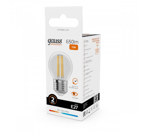 Лампа светодиодная Gauss Filament Elementary E27 10W 2700K 52210 Лампа светодиодная Gauss Filament Elementary E27 10W 2700K 52210