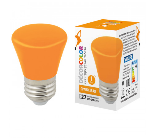 Лампа светодиодная Volpe Decor color LED-D45-1W/ORANGE/E27/FR/С BELL UL-00005642