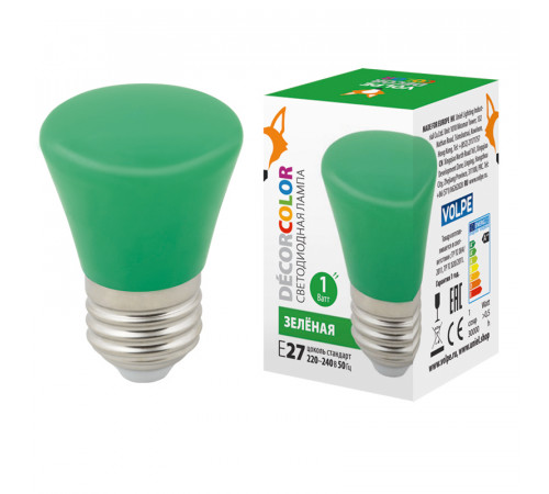 Лампа светодиодная Volpe Decor color LED-D45-1W/GREEN/E27/FR/С BELL UL-00005640 Лампа светодиодная Volpe Decor color LED-D45-1W/GREEN/E27/FR/С BELL UL-00005640