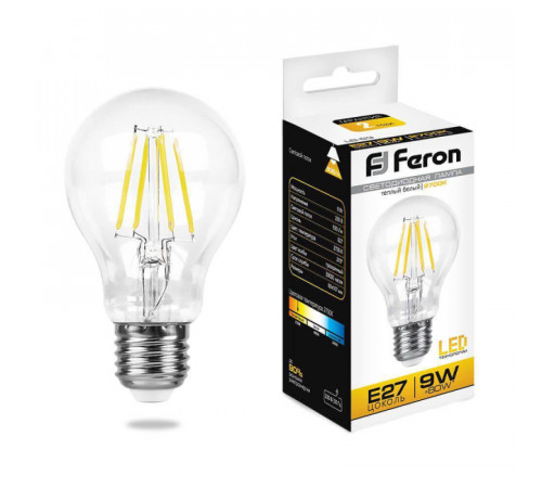 Лампа светодиодная филаментная Feron E27 9W 2700K Шар Прозрачная LB-63 25631 Лампа светодиодная филаментная Feron E27 9W 2700K Шар Прозрачная LB-63 25631