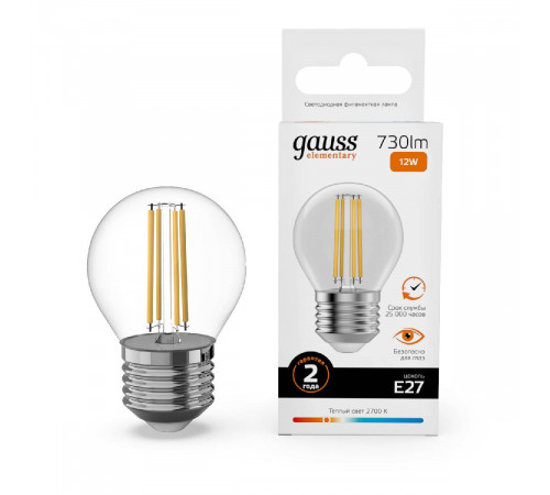 Лампа светодиодная Gauss Filament Elementary E27 12W 2700K 52212 Лампа светодиодная Gauss Filament Elementary E27 12W 2700K 52212