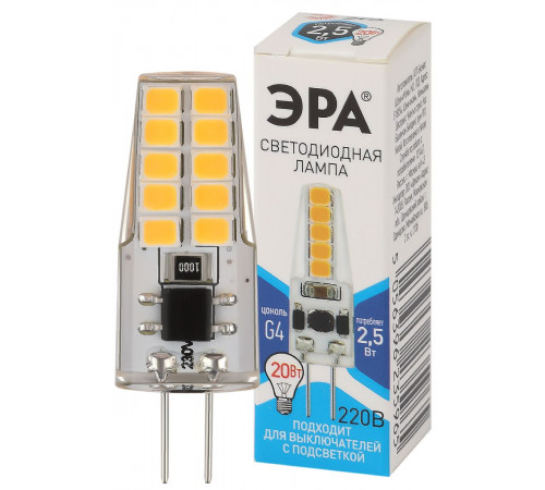 Лампа светодиодная Эра G4 2,5W 4000K LED-JC-2,5W-220V-SLC-840-G4 Б0049092 Лампа светодиодная Эра G4 2,5W 4000K LED-JC-2,5W-220V-SLC-840-G4 Б0049092