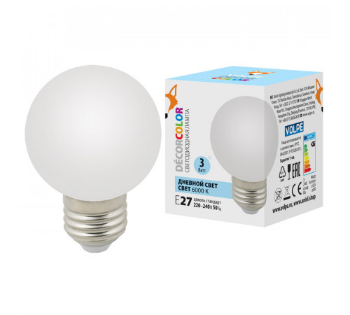 Лампа светодиодная Volpe Decor color LED-G60-3W/6000K/E27/FR/С UL-00006956