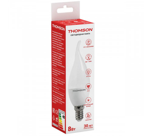 Лампа светодиодная Thomson E14 8W 4000K свеча на ветру матовая TH-B2028 Лампа светодиодная Thomson E14 8W 4000K свеча на ветру матовая TH-B2028