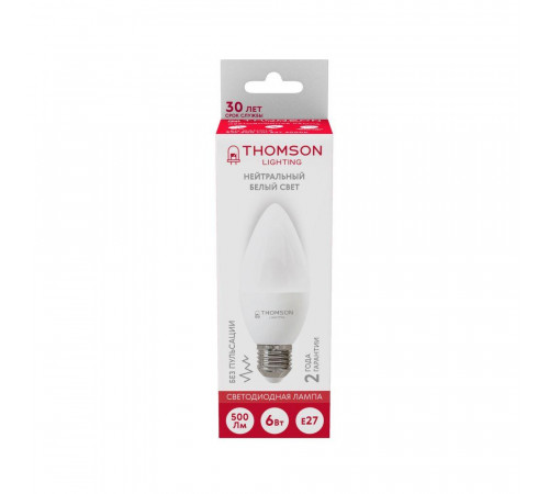 Лампа светодиодная Thomson E27 6W 4000K свеча матовая TH-B2358 Лампа светодиодная Thomson E27 6W 4000K свеча матовая TH-B2358