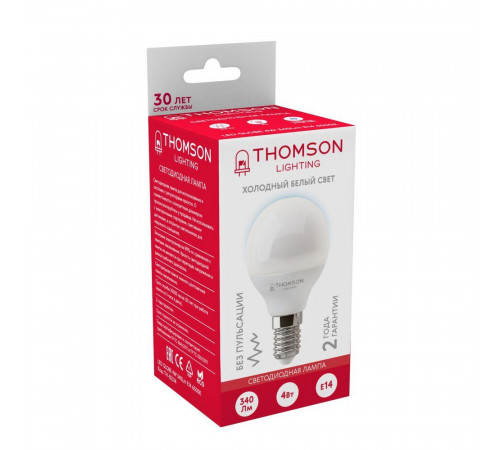 Лампа светодиодная Thomson E14 4W 6500K шар матовый TH-B2314 Лампа светодиодная Thomson E14 4W 6500K шар матовый TH-B2314