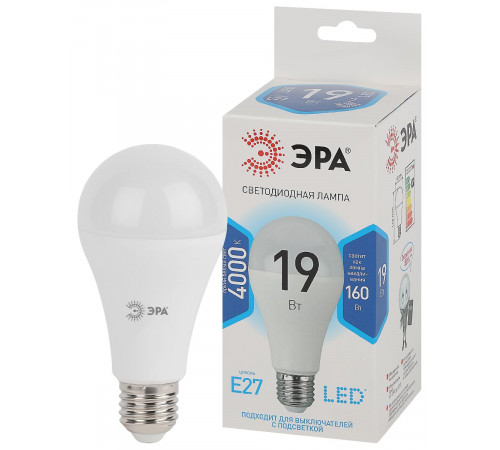 Лампа светодиодная Эра E27 19W 4000K LED A65-19W-840-E27 Б0031703 Лампа светодиодная Эра E27 19W 4000K LED A65-19W-840-E27 Б0031703