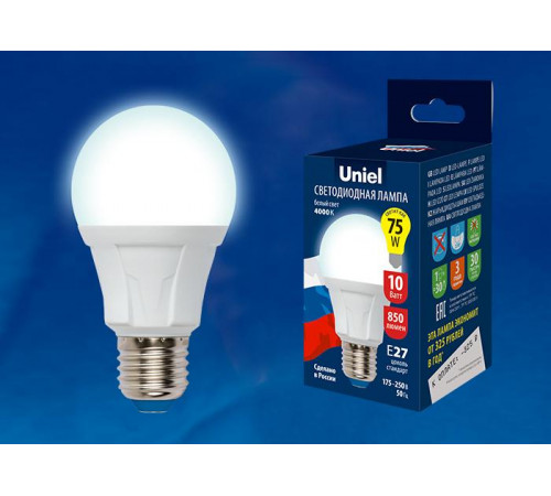 Лампа светодиодная (UL-00002003) Uniel E27 8W 6500K матовая LED-A60 8W/DW/E27/FR PLP01WH Лампа светодиодная (UL-00002003) Uniel E27 8W 6500K матовая LED-A60 8W/DW/E27/FR PLP01WH