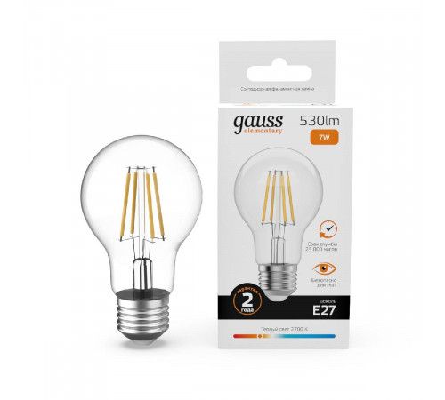 Лампа светодиодная Gauss Filament Elementary E27 7W 2700K 22217 Лампа светодиодная Gauss Filament Elementary E27 7W 2700K 22217