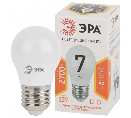 Лампа светодиодная Эра E27 7W 2700K LED P45-7W-827-E27 Б0020550 Лампа светодиодная Эра E27 7W 2700K LED P45-7W-827-E27 Б0020550