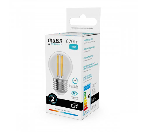 Лампа светодиодная Gauss Filament Elementary E27 10W 4100K 52220