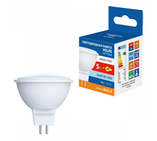 Лампа светодиодная Volpe Optima LED-MR16-5W/4000K/GU5.3/FR/SLS UL-00008839 Лампа светодиодная Volpe Optima LED-MR16-5W/4000K/GU5.3/FR/SLS UL-00008839
