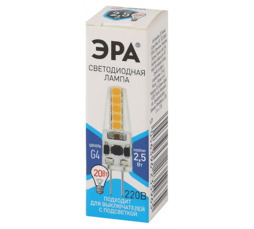 Лампа светодиодная Эра G4 2,5W 4000K LED-JC-2,5W-220V-SLC-840-G4 Б0049092 Лампа светодиодная Эра G4 2,5W 4000K LED-JC-2,5W-220V-SLC-840-G4 Б0049092