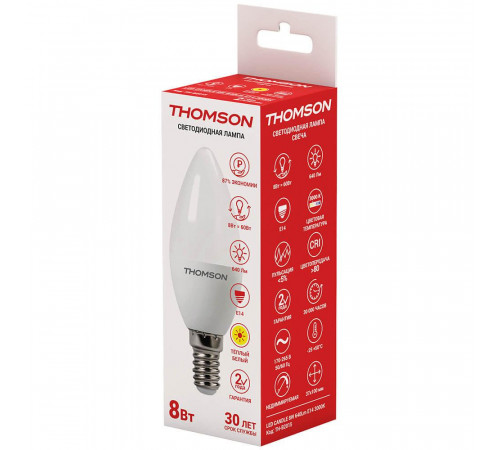 Лампа светодиодная Thomson E14 8W 3000K свеча матовая TH-B2015 Лампа светодиодная Thomson E14 8W 3000K свеча матовая TH-B2015