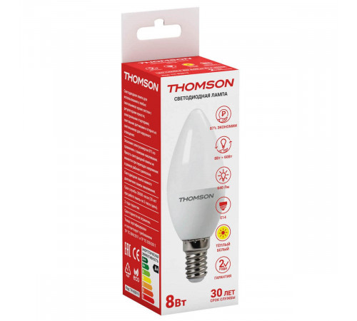 Лампа светодиодная Thomson E14 8W 3000K свеча матовая TH-B2015 Лампа светодиодная Thomson E14 8W 3000K свеча матовая TH-B2015