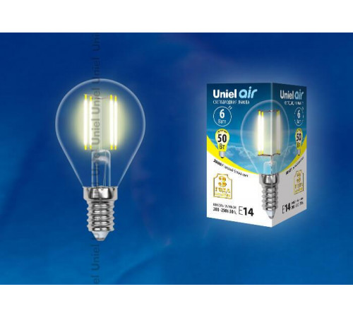 Лампа светодиодная филаментная (UL-00002199) Uniel E14 6W 3000K прозрачная LED-CW35-6W/WW/E14/CL GLA01TR