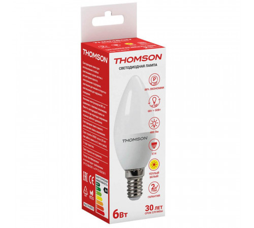 Лампа светодиодная Thomson E14 6W 3000K свеча матовая TH-B2013 Лампа светодиодная Thomson E14 6W 3000K свеча матовая TH-B2013
