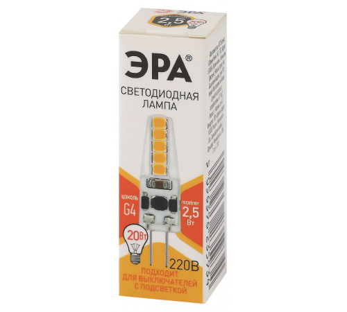 Лампа светодиодная Эра G4 2,5W 2700K LED-JC-2,5W-220V-SLC-827-G4 Б0049091 Лампа светодиодная Эра G4 2,5W 2700K LED-JC-2,5W-220V-SLC-827-G4 Б0049091