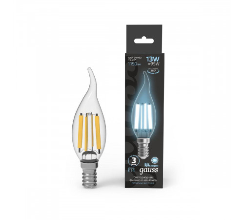 Лампа светодиодная Gauss Filament E14 13W 4100K 104801213 Лампа светодиодная Gauss Filament E14 13W 4100K 104801213