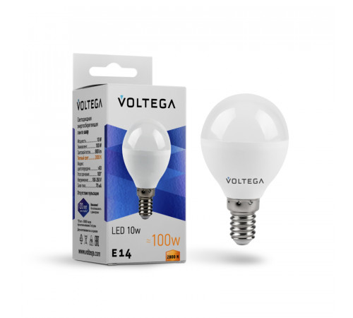 Лампа светодиодная Voltega E14 10W 2800K шар матовый VG2-G45E14warm10W 8453