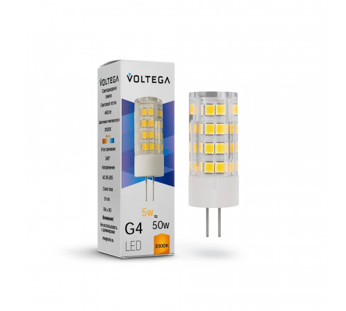 Лампа светодиодная Voltega G4 5W 3000К прозрачная VG9-K3G4warm5W 7183 Лампа светодиодная Voltega G4 5W 3000К прозрачная VG9-K3G4warm5W 7183