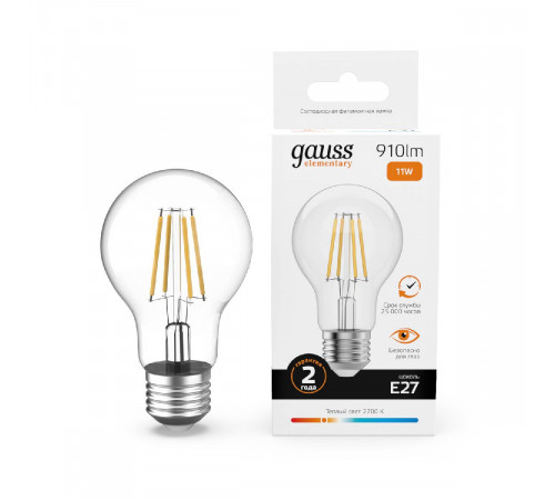Лампа светодиодная Gauss Filament Elementary E27 11W 2700K 22211 Лампа светодиодная Gauss Filament Elementary E27 11W 2700K 22211