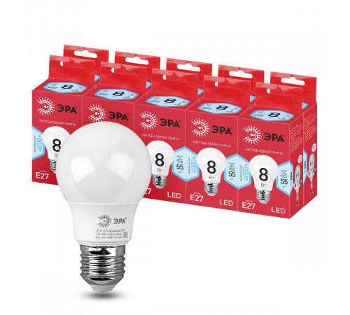 Лампа светодиодная Эра E27 8W 4000K LED A55-8W-840-E27 R Б0052382 Лампа светодиодная Эра E27 8W 4000K LED A55-8W-840-E27 R Б0052382