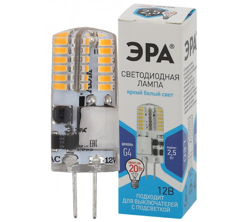 Лампа светодиодная Эра G4 2,5W 4000K LED-JC-2,5W-12V-SLC-840-G4 Б0049090 Лампа светодиодная Эра G4 2,5W 4000K LED-JC-2,5W-12V-SLC-840-G4 Б0049090