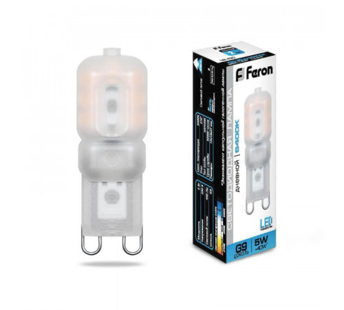 Лампа светодиодная Feron G9 5W 6400K Прямосторонняя Матовая LB-430 25638 Лампа светодиодная Feron G9 5W 6400K Прямосторонняя Матовая LB-430 25638