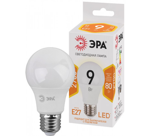 Лампа светодиодная Эра E27 9W 2700K LED A60-9W-827-E27 Б0032246 Лампа светодиодная Эра E27 9W 2700K LED A60-9W-827-E27 Б0032246