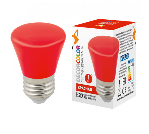 Лампа светодиодная Volpe Decor color LED-D45-1W/RED/E27/FR/С BELL UL-00005638