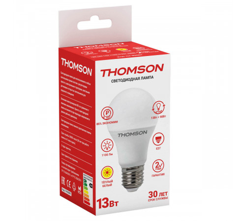 Лампа светодиодная Thomson E27 13W 3000K груша матовая TH-B2007 Лампа светодиодная Thomson E27 13W 3000K груша матовая TH-B2007