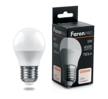 Лампа светодиодная Feron E27 9W 4000K шар матовый LB-1409 38081
