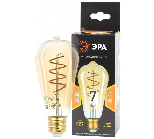 Лампа светодиодная Эра E27 7W 2400K F-LED ST64-7W-824-E27 spiral gold Б0047665 Лампа светодиодная Эра E27 7W 2400K F-LED ST64-7W-824-E27 spiral gold Б0047665