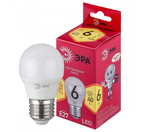 Лампа светодиодная Эра E27 6W 2700K LED P45-6W-827-E27 R Б0049643 Лампа светодиодная Эра E27 6W 2700K LED P45-6W-827-E27 R Б0049643
