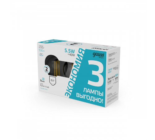Лампа светодиодная Gauss Basic Filament E27 5,5W 4100K 1051226T