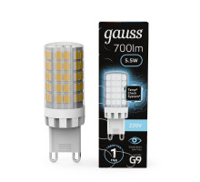 Лампа светодиодная Gauss G9 5,5W 4100К прозрачная 107009206
