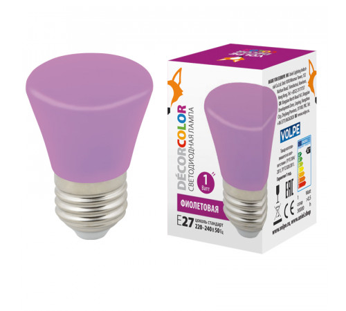 Лампа светодиодная Volpe Decor color LED-D45-1W/PURPLE/E27/FR/С BELL UL-00005644 Лампа светодиодная Volpe Decor color LED-D45-1W/PURPLE/E27/FR/С BELL UL-00005644