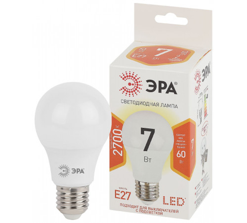 Лампа светодиодная Эра E27 7W 2700K LED A60-7W-827-E27 Б0029819 Лампа светодиодная Эра E27 7W 2700K LED A60-7W-827-E27 Б0029819