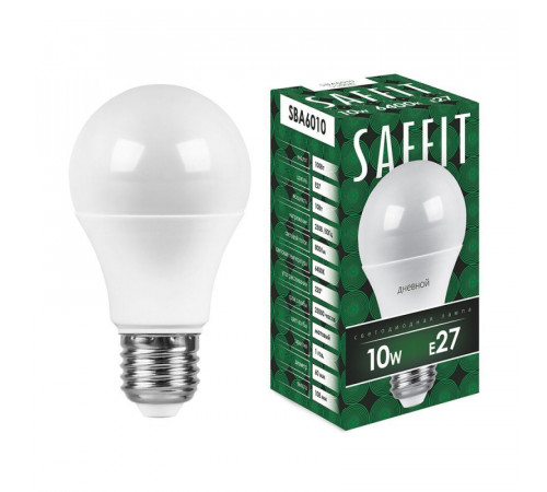 Лампа светодиодная Saffit SBA6010 шар E27 10W 6400K 55006 Лампа светодиодная Saffit SBA6010 шар E27 10W 6400K 55006