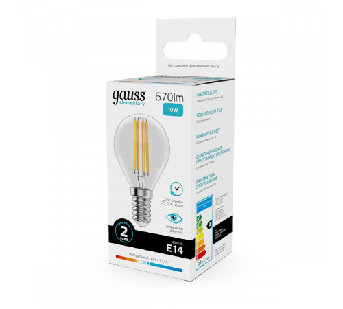 Лампа светодиодная Gauss Filament Elementary E14 10W 4100K 52120 Лампа светодиодная Gauss Filament Elementary E14 10W 4100K 52120