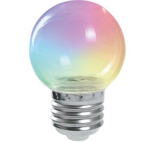 Лампа светодиодная Feron LB-37 шар прозрачный E27 1W RGB плавная смена цвета 38132